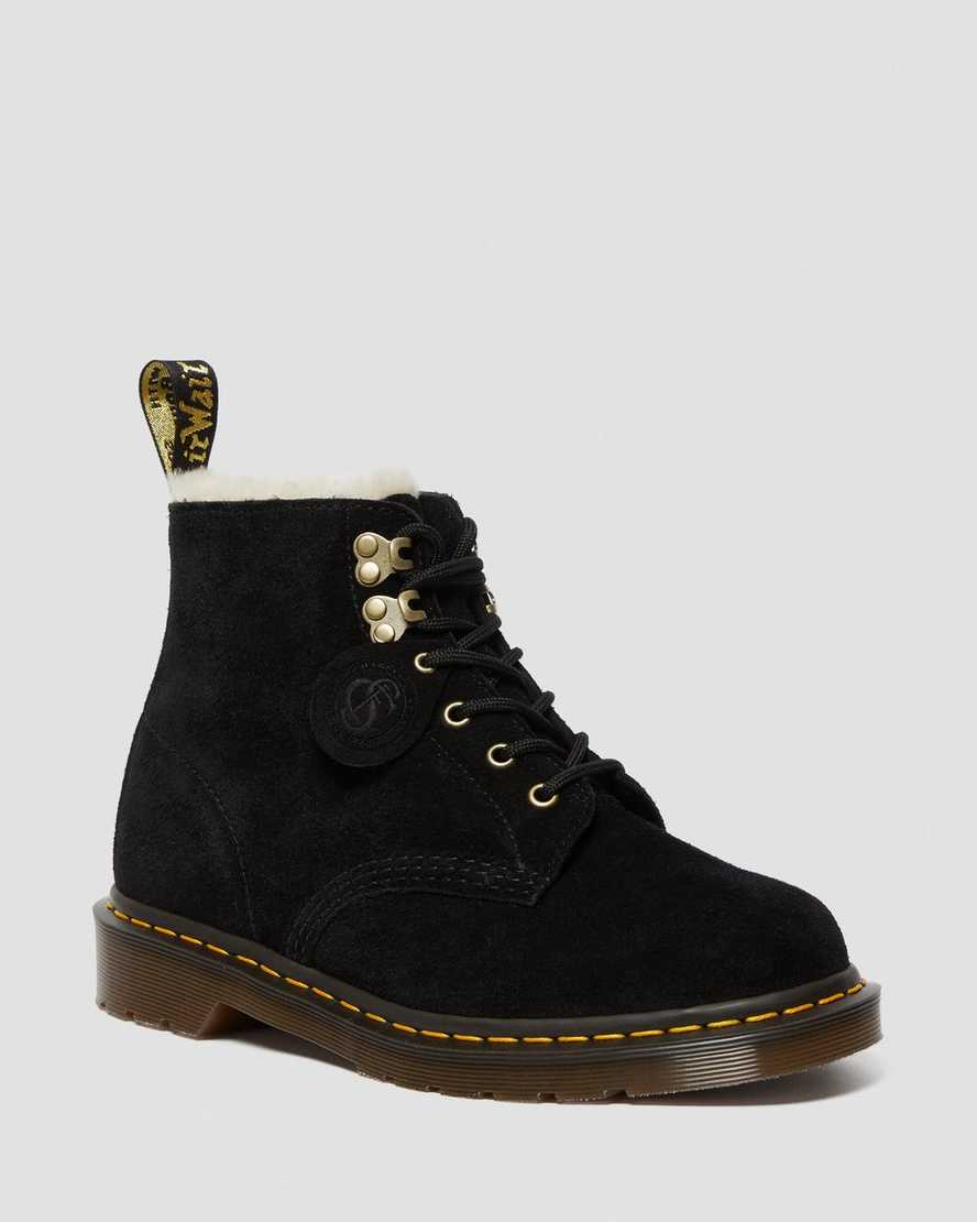 Dr. Martens 101 Suede Shearling Lined Kadın Originals Botlar - Bot Siyah |ESJNU3405|